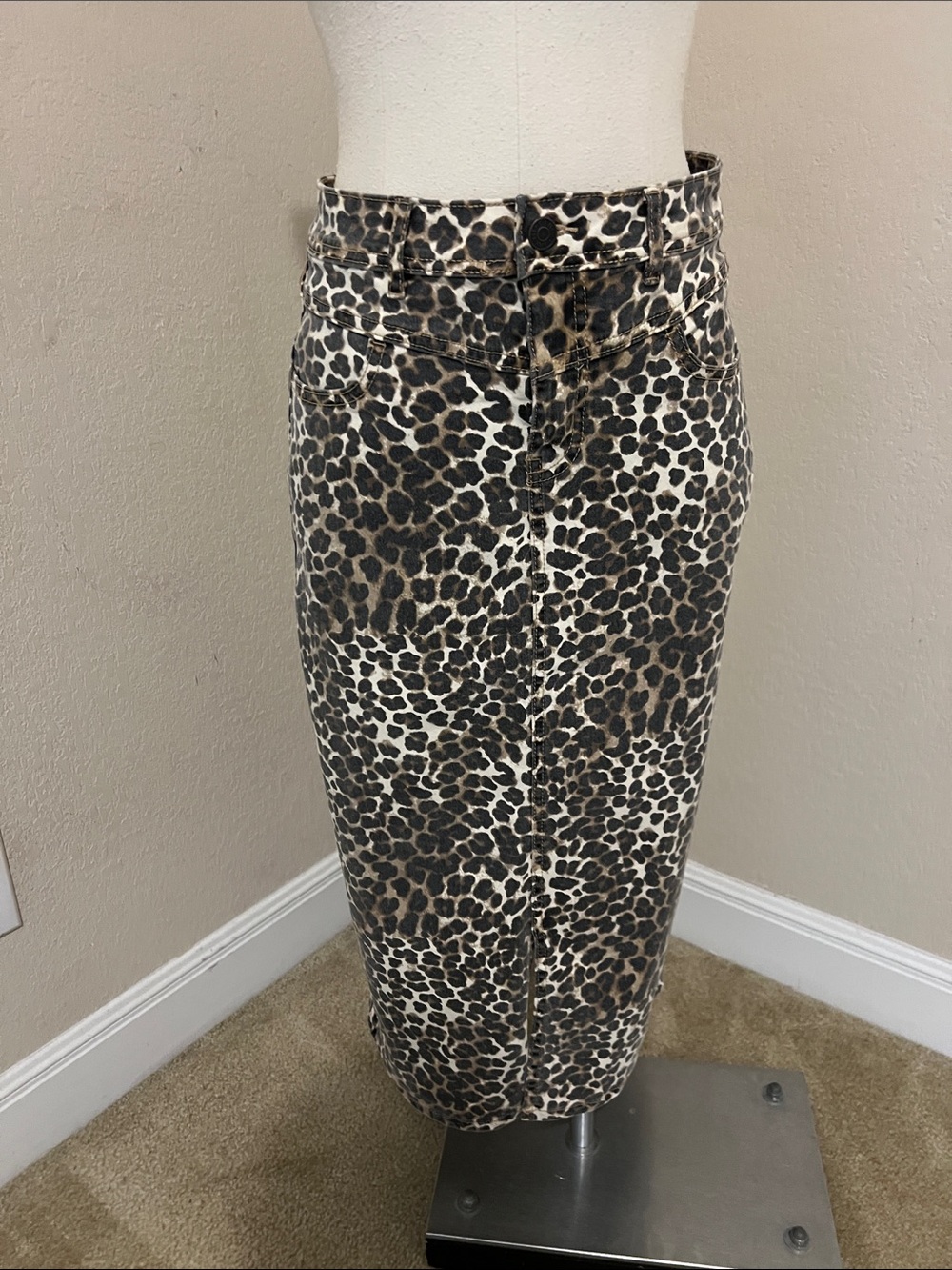 Leopard Print Pencil Skirt - Brown/Black
